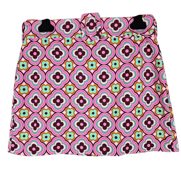 Zara Mini Skirt Womens Size S Pink Geometric Floral Belted Retro Mod - Picture 2 of 9